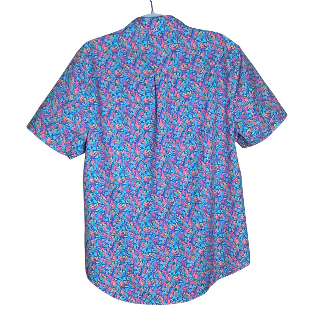 Chubbies Floral Button Down Mens Medium Blue Pink Excellent Short Sleeve Stretch - Picture 2 of 9